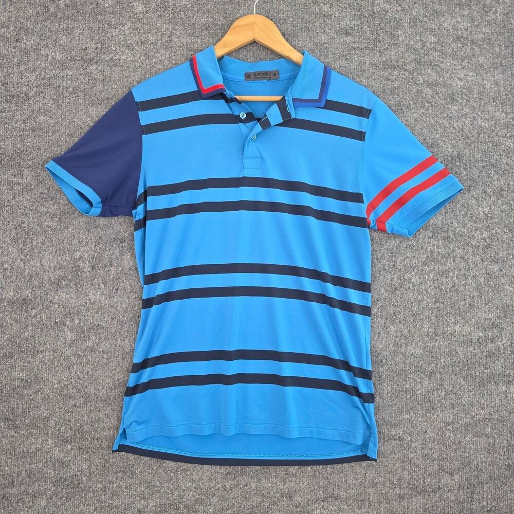 G/Fore Shirt Mens Medium Striped Performance Polo Blue Golf Stretch Athletic
